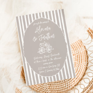 Convite de Casamento Elegante Neutro Desenhado à M