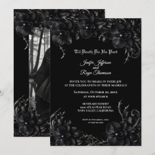 Convite de casamento elegante Orquídea Preta Gótic