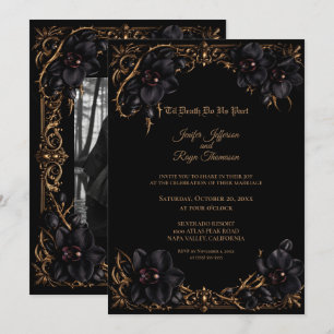 Convite de casamento elegante Orquídea Preta Gótic