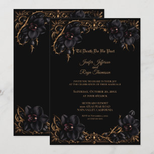 Convite de casamento elegante Orquídea Preta Gótic