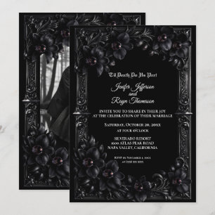 Convite de casamento elegante Orquídea Preta Gótic