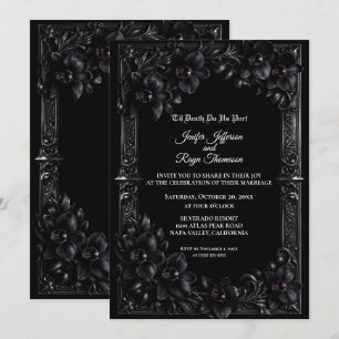 Convite de casamento elegante Orquídea Preta Gótic