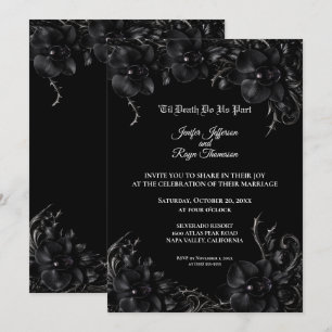 Convite de casamento elegante Orquídea Preta Gótic