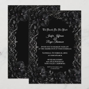 Convite de casamento elegante Orquídea Preta Gótic