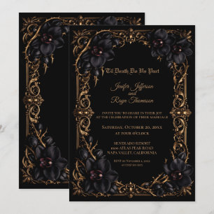 Convite de casamento Elegante Orquídea Preta Gótic