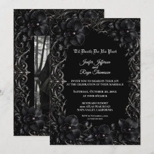 Convite de casamento elegante Orquídea Preta Gótic