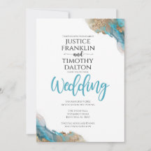 Convite de casamento elegante ouro e turquesa