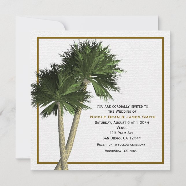Convite de Casamento Elegante Palmeiras Branco & D (Frente)