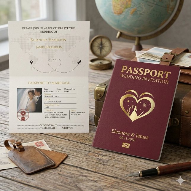  convite de casamento elegante passaporte  (Criador carregado)