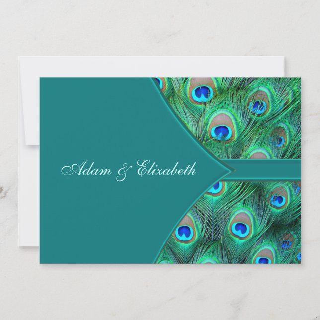 Convite de Casamento Elegante Pavão Azul Esverdead (Frente)