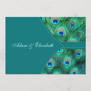 Convite de Casamento Elegante Pavão Azul-Verde Pav