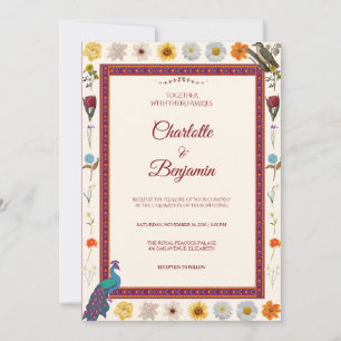 Convite de Casamento Elegante Pavão Real Indiano