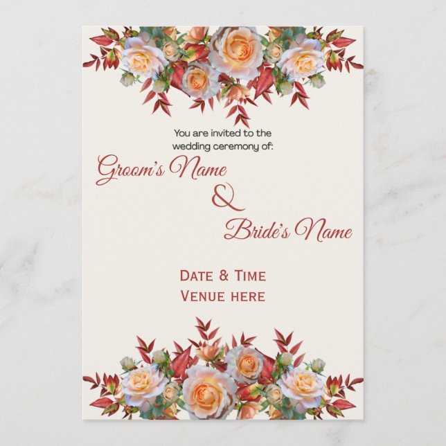 Convite de Casamento Elegante Peach & Autumn Rose (Frente)