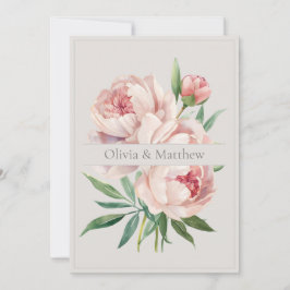 Convite de Casamento Elegante Peônia com Código QR