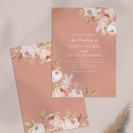 Convite de Casamento Elegante Peônia Rosa
