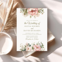 Convite de Casamento Elegante Peônia Rosa e Pêsseg