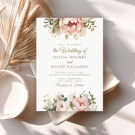Convite de Casamento Elegante Peônia Rosa e Pêsseg