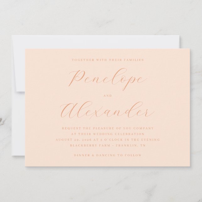 Convite de Casamento Elegante Pêssego (Frente)