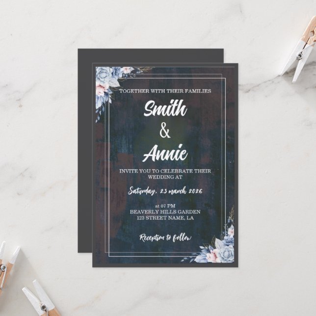 Convite de Casamento Elegante Pintura Abstrata – M (Frente/Verso In Situ)