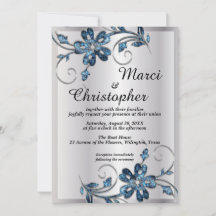 Convite de casamento elegante prateado e azul