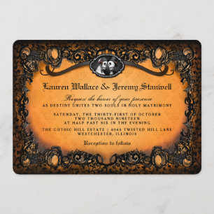 Convite de casamento elegante preto alaranjado do