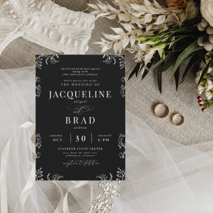 Convite de Casamento Elegante Preto Chinoiserie Pa
