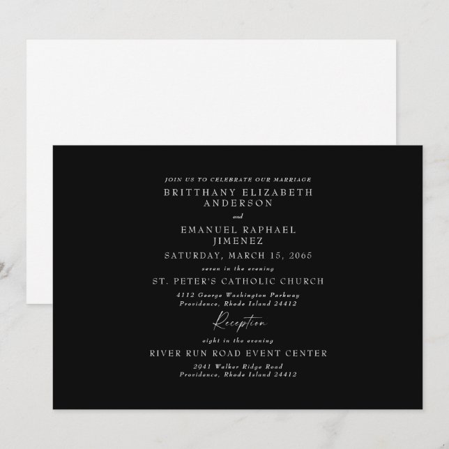 Convite de Casamento Elegante Preto e Branco Sem P (Frente/Verso)