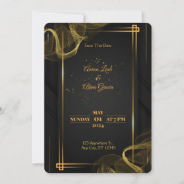 Convite de Casamento Elegante Preto e Dourado