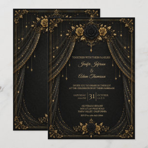 Convite de Casamento Elegante Preto e Dourado