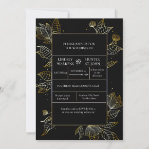 Convite de Casamento Elegante Preto e Dourado