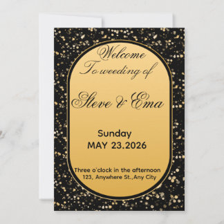 Convite de Casamento Elegante Preto e Dourado | Lu