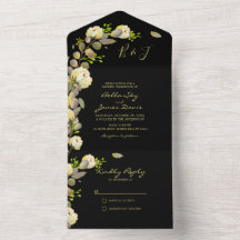 Convite de Casamento Elegante Preto Floral Tudo em