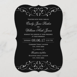 Convite de Casamento Elegante Preto Prata
