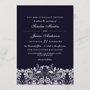 Convite de Casamento Elegante Renda Azul Real Bran