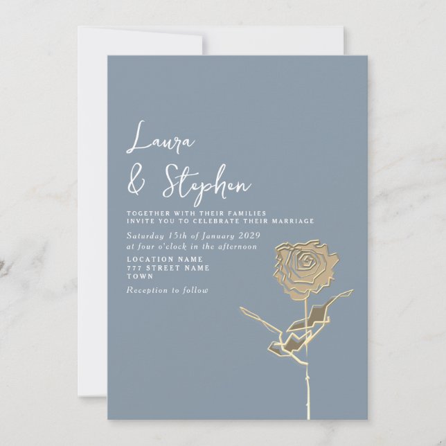 Convite de Casamento Elegante Rosa Azul Poeirento  (Frente)