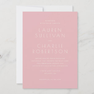 Convite de Casamento Elegante Rosa Bege com Serif