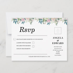 Convite de Casamento Elegante Rosa Bege e Azul Mar