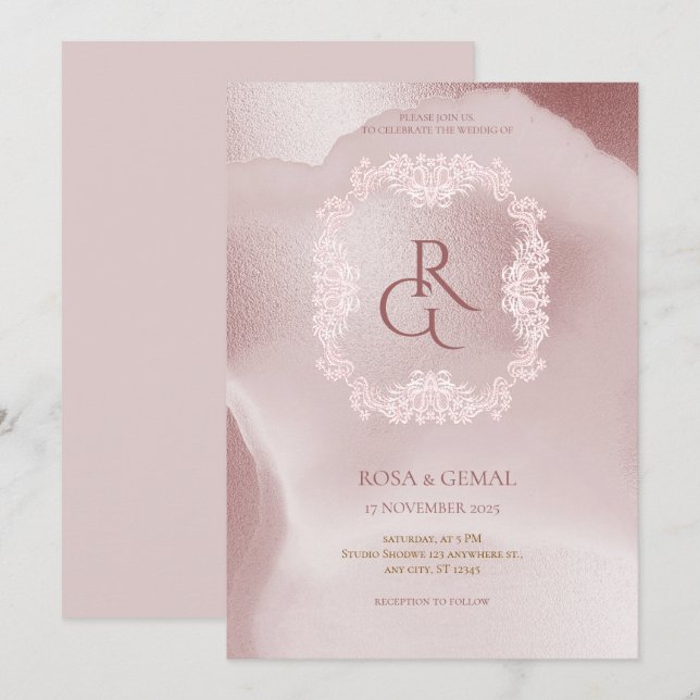 Convite de Casamento Elegante Rosa Chic (Frente/Verso)