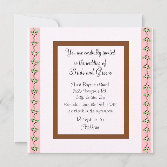 Convite de Casamento Elegante Rosa e Chocolate (Frente)