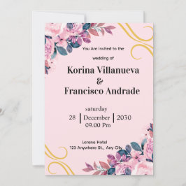 Convite de casamento elegante rosa e roxo