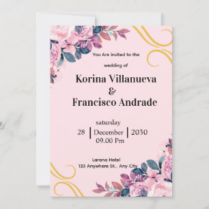 Convite de casamento elegante rosa e roxo