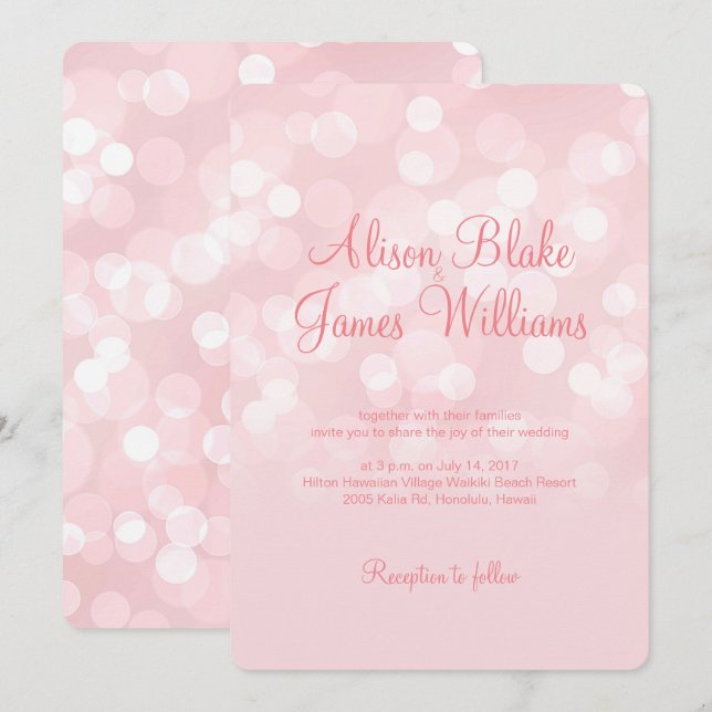 Convite de casamento Elegante rosa-espumante (Frente/Verso)