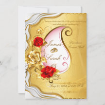 Convite de Casamento Elegante Rosa Vermelha e Dour