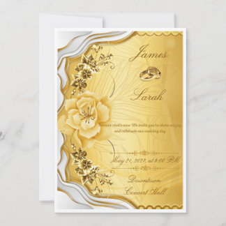 Convite de Casamento Elegante Rosa Vermelha e Dour