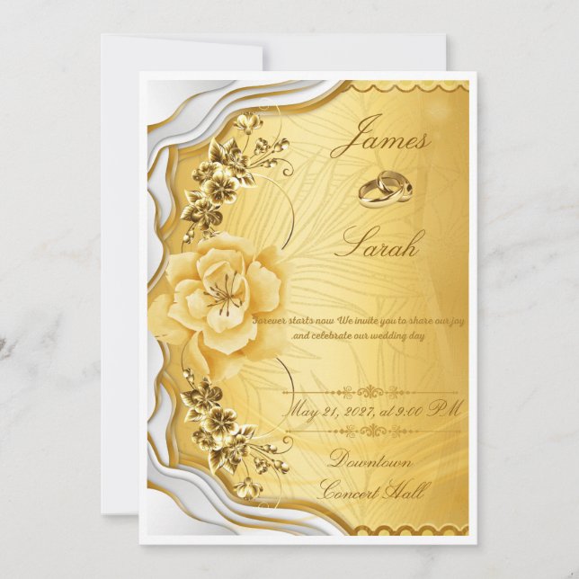 Convite de Casamento Elegante Rosa Vermelha e Dour (Frente)