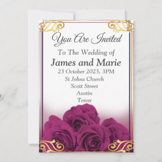 Convite de Casamento Elegante, rosas roxas