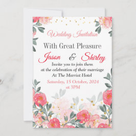 Convite de Casamento Elegante, rosas vermelhas em