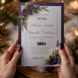 Convite de Casamento Elegante Roxo e Dourado