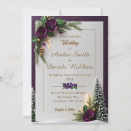 Convite de Casamento Elegante Roxo e Dourado
