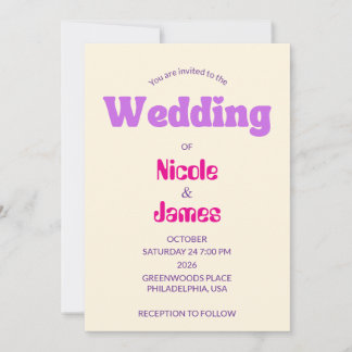 Convite de Casamento Elegante Roxo Moderno Pêssego